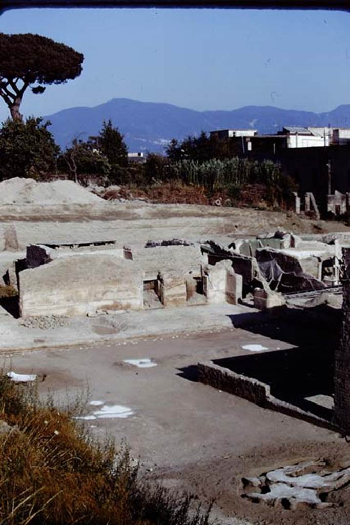 Oplontis, 1975. Looking south-east from north garden towards east side of villa. Photo by Stanley A. Jashemski.   
Source: The Wilhelmina and Stanley A. Jashemski archive in the University of Maryland Library, Special Collections (See collection page) and made available under the Creative Commons Attribution-Non Commercial License v.4. See Licence and use details. J75f0439