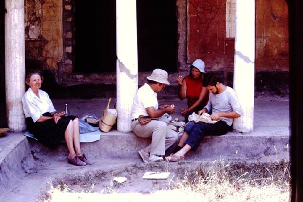 Oplontis, 1977. Area 33, lunch on the west portico. Photo by Stanley A. Jashemski.   
Source: The Wilhelmina and Stanley A. Jashemski archive in the University of Maryland Library, Special Collections (See collection page) and made available under the Creative Commons Attribution-Non Commercial License v.4. See Licence and use details. J77f0218