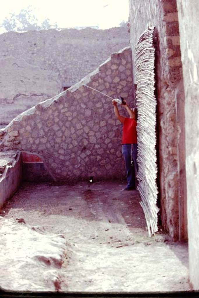 Oplontis, 1977. Room 57, looking east. Photo by Stanley A. Jashemski.   
Source: The Wilhelmina and Stanley A. Jashemski archive in the University of Maryland Library, Special Collections (See collection page) and made available under the Creative Commons Attribution-Non Commercial License v.4. See Licence and use details. J77f0292