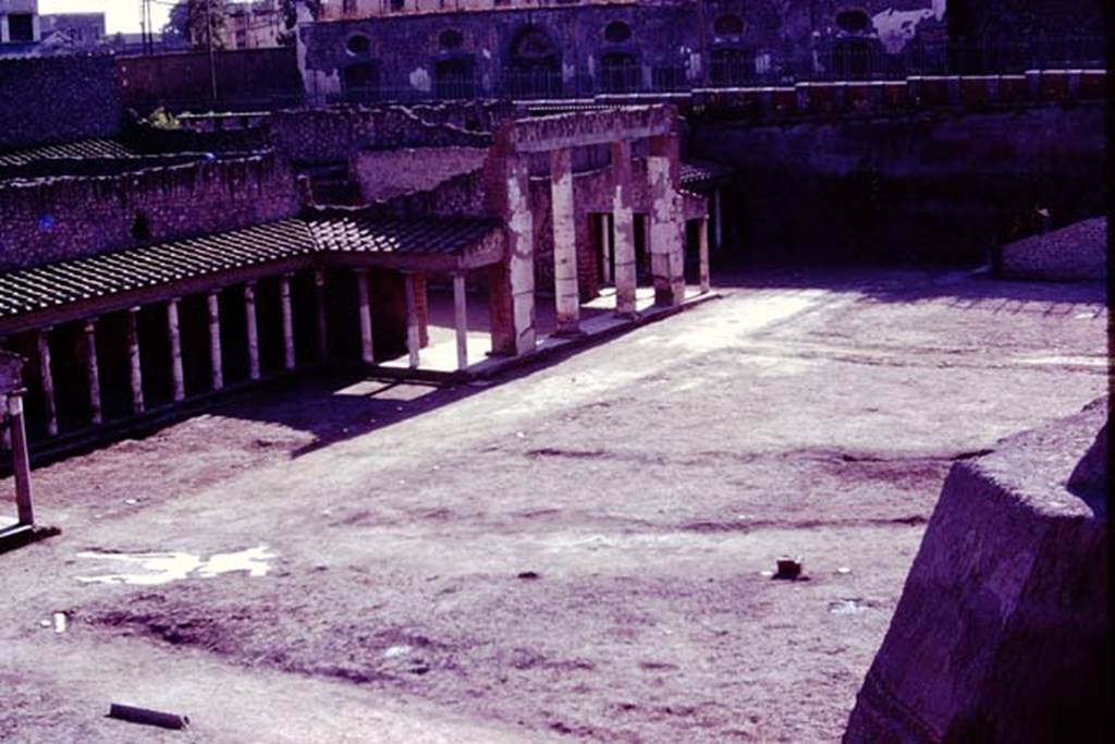 Oplontis, 1977. Looking west across rear north garden, showing shape of pathways and white painted filled root-cavities. Photo by Stanley A. Jashemski.   
Source: The Wilhelmina and Stanley A. Jashemski archive in the University of Maryland Library, Special Collections (See collection page) and made available under the Creative Commons Attribution-Non Commercial License v.4. See Licence and use details. J77f0398