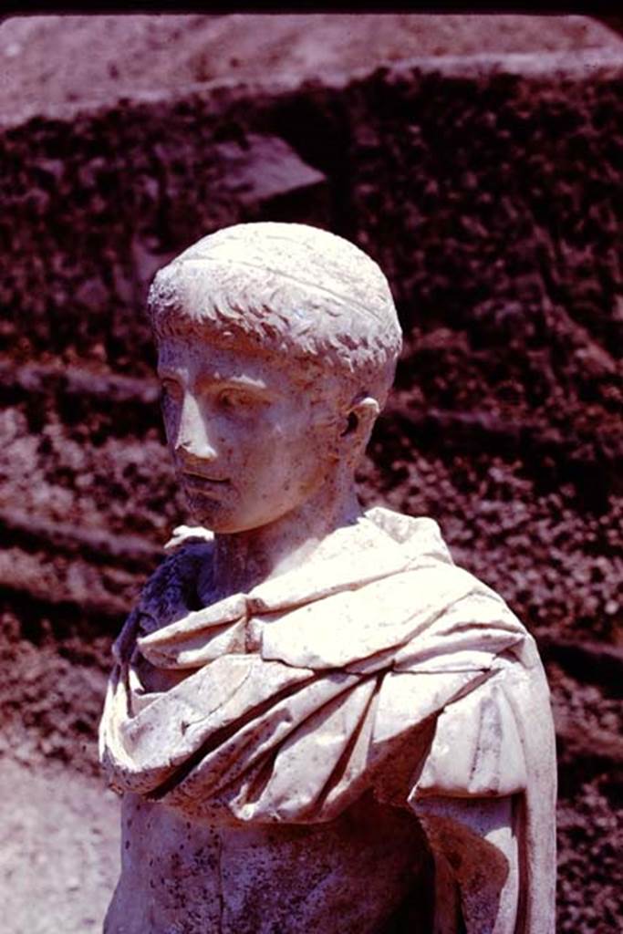 Oplontis, 1978. Detail of the ephebos. Photo by Stanley A. Jashemski.   
Source: The Wilhelmina and Stanley A. Jashemski archive in the University of Maryland Library, Special Collections (See collection page) and made available under the Creative Commons Attribution-Non Commercial License v.4. See Licence and use details.
J78f0070