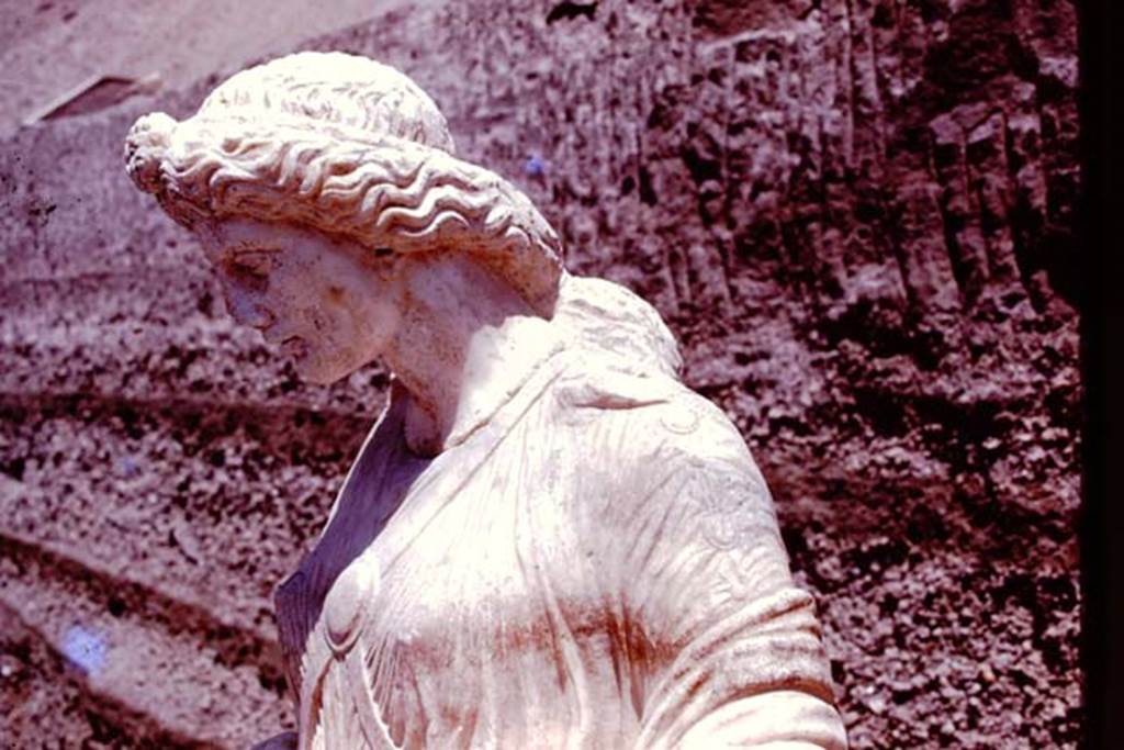 Oplontis, 1978. Detail of head of Nike, from south side. Photo by Stanley A. Jashemski.   
Source: The Wilhelmina and Stanley A. Jashemski archive in the University of Maryland Library, Special Collections (See collection page) and made available under the Creative Commons Attribution-Non Commercial License v.4. See Licence and use details. J78f0074