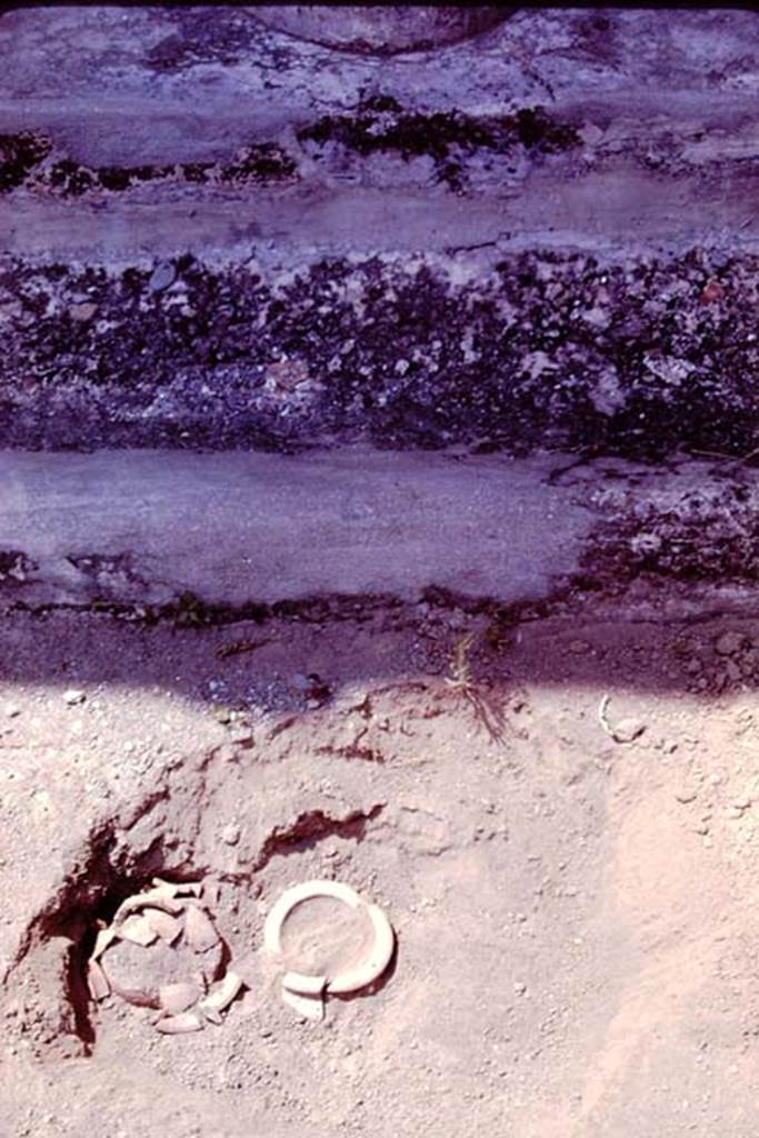 Oplontis, 1978. Two buried pots in front of a column. Photo by Stanley A. Jashemski.   
Source: The Wilhelmina and Stanley A. Jashemski archive in the University of Maryland Library, Special Collections (See collection page) and made available under the Creative Commons Attribution-Non Commercial License v.4. See Licence and use details. J78f0662