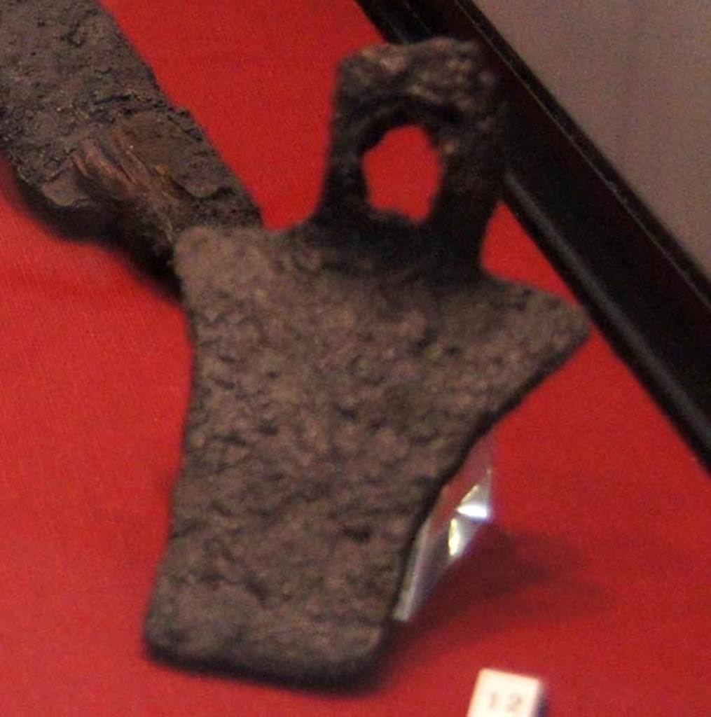 Gragnano, Villa rustica in Località Carmiano, Villa A. Hoe found in room 2.
Stabiae Antiquarium, inventory number 63296. 
Detail from photo courtesy of Margaret Hicks.
