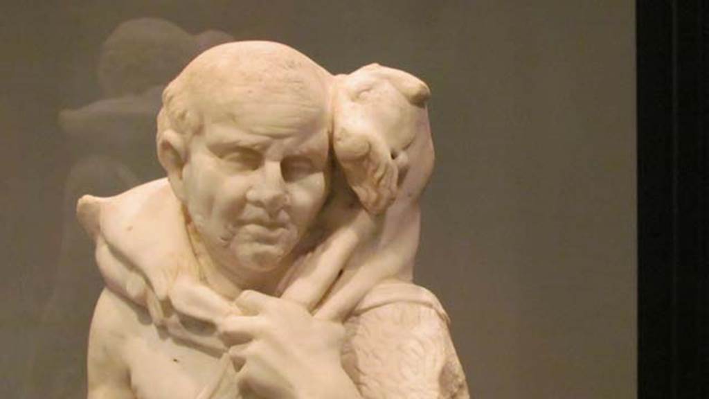 Stabiae, Villa del Pastore. Garden. Detail of goat on shepherd’s shoulders.
Photo courtesy of Donna Dollings.