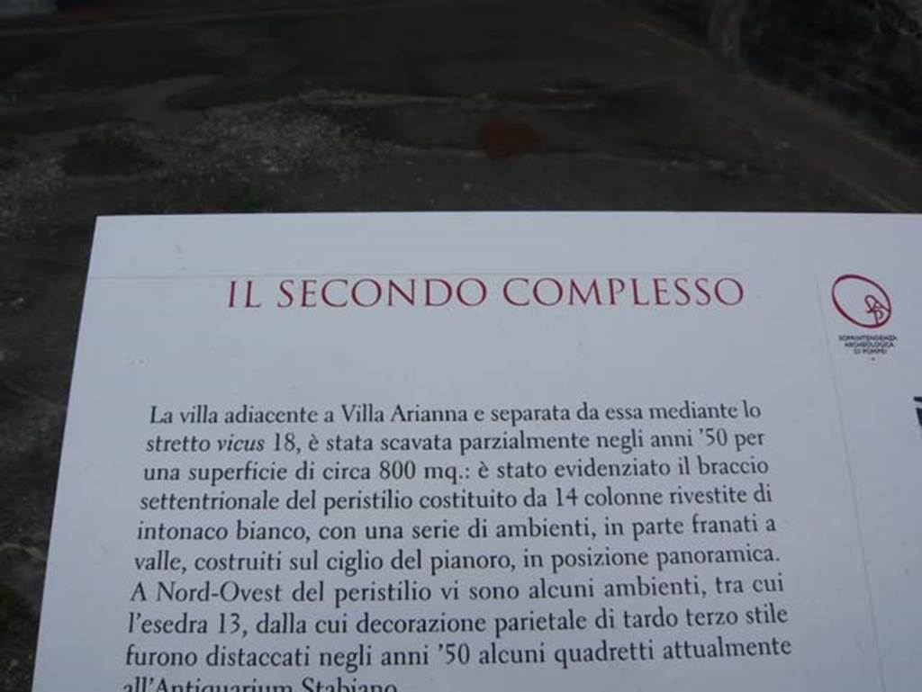 Stabiae, Secondo Complesso, May 2010. Description notice-board in italian.  
Photo courtesy of Buzz Ferebee.