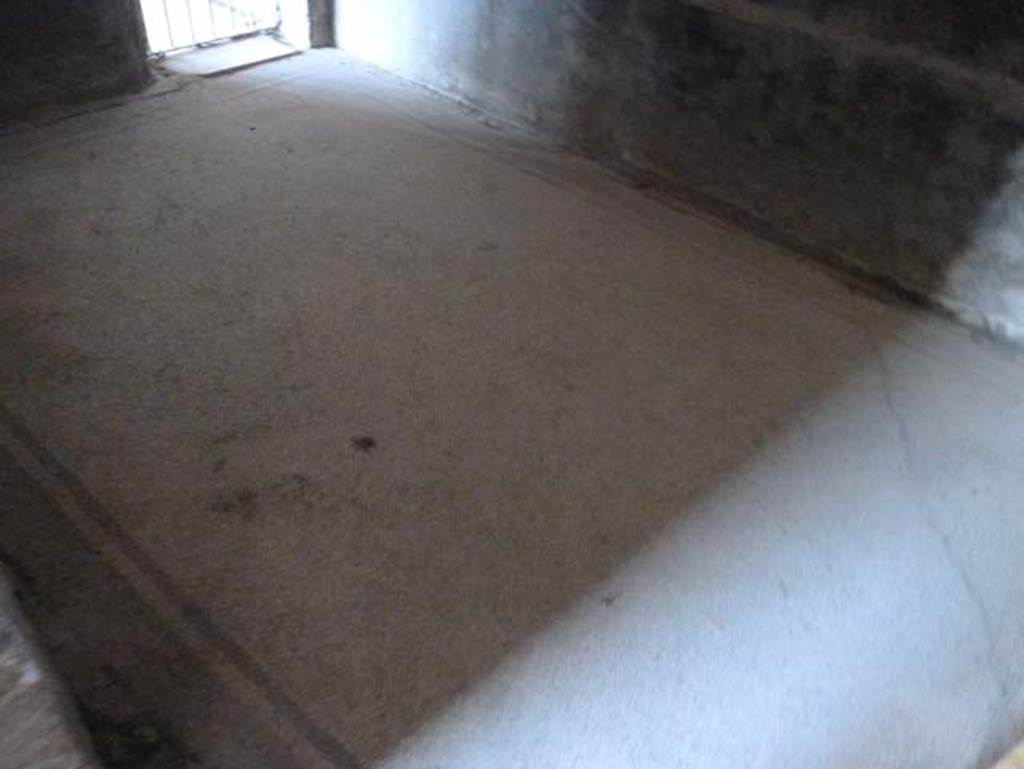 Stabiae, Secondo Complesso, September 2015. Room 19, white floor with black band around edge. 
Pisapia describes this floor as number 101.
See Pisapia, M. S. 1989, in Mosaici antichi in Italia, Regione prima. Stabia, Roma, (p. 54).