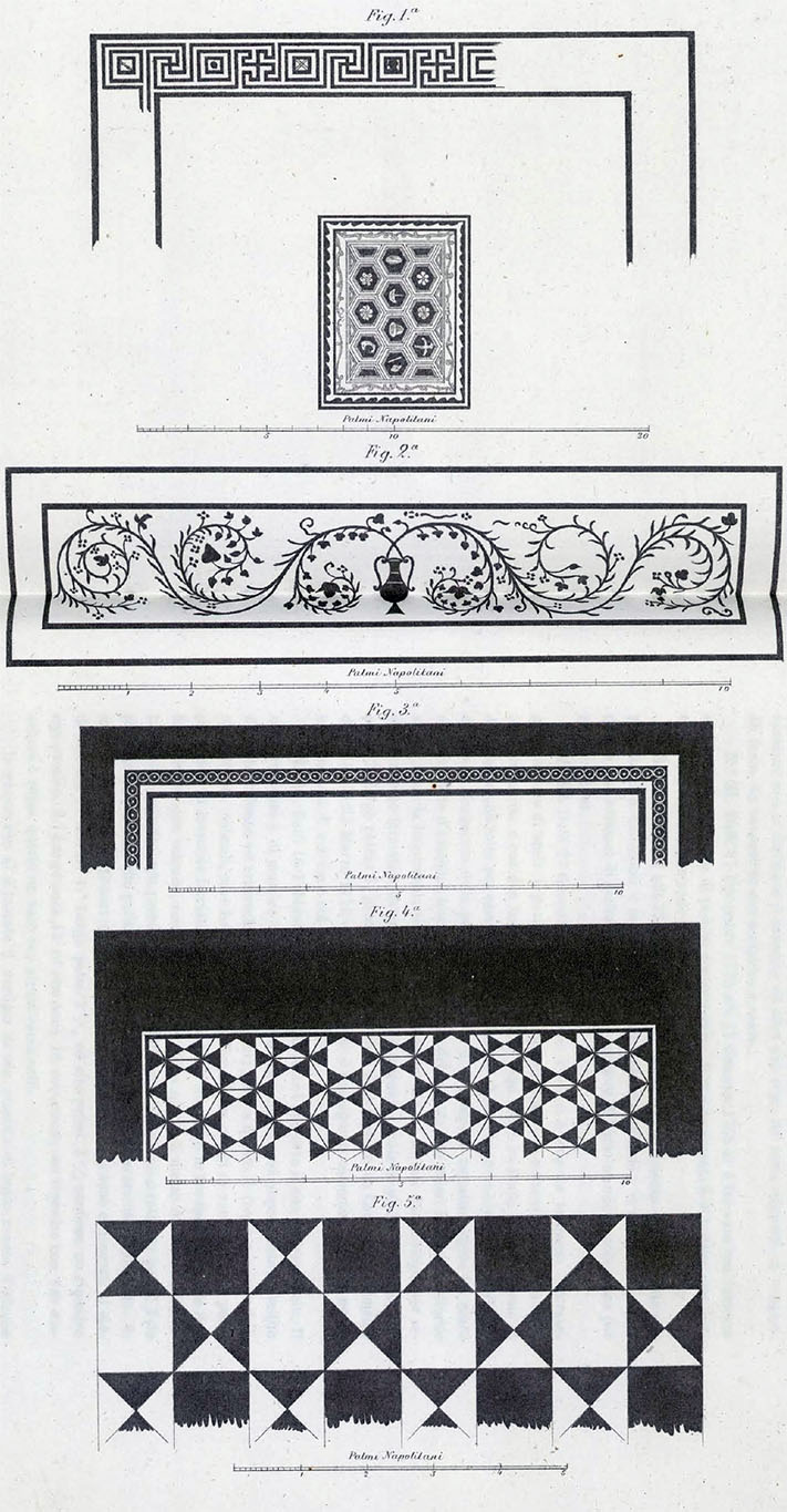 101. Stabiae, Secondo Complesso or Villa Arianna B. Mosaics, as drawn by Ruggiero.
See Ruggiero M., 1881. Degli scavi di Stabia dal 1749 al 1782, Naples, Tav. VI.