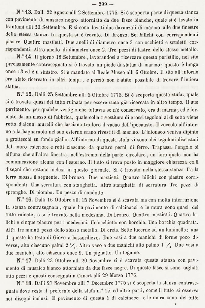 101. Stabiae, Secondo Complesso or Villa Arianna B. Report of 1775 excavations.
See Ruggiero M., 1881. Degli scavi di Stabia dal 1749 al 1782, Naples, Page 299.