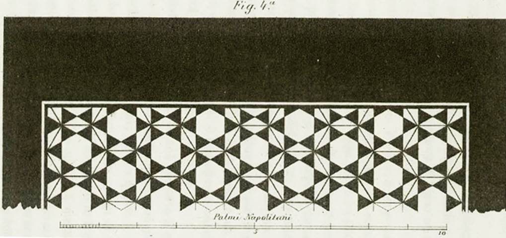 Stabia, Secondo Complesso, Villa Arianna B. Ruggiero/La Vega. Mosaic from probable room no. 11.  
See Ruggiero M., 1881. Degli scavi di Stabia dal 1749 al 1782, Naples, Tav. VI,4a.