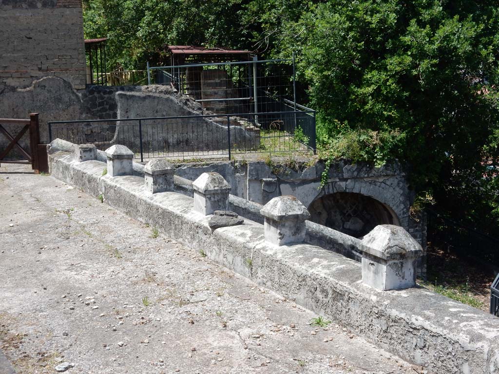 Stabiae, Villa Arianna, June 2019. 
Looking towards remains of corridor I and rooms P, Q and V, at rear of north-east corner of peristyle. Photo courtesy of Buzz Ferebee.