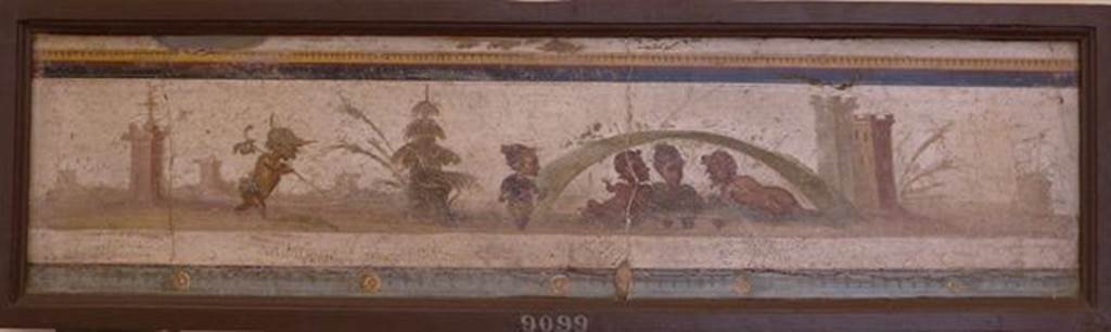 Stabiae, Villa Arianna, found 3rd January 1761. Room E, landscape fresco with pygmies.
Now in Naples Archaeological Museum. Inventory number 9099.
See Sampaolo V. and Bragantini I., Eds, 2009. La Pittura Pompeiana. Electa: Verona, p. 478-9.
