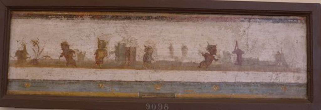 Stabiae, Villa Arianna, found 3rd January 1761. Room E, landscape fresco with pygmies.
Now in Naples Archaeological Museum. Inventory number 9098.
See Sampaolo V. and Bragantini I., Eds, 2009. La Pittura Pompeiana. Electa: Verona, p. 478-9.