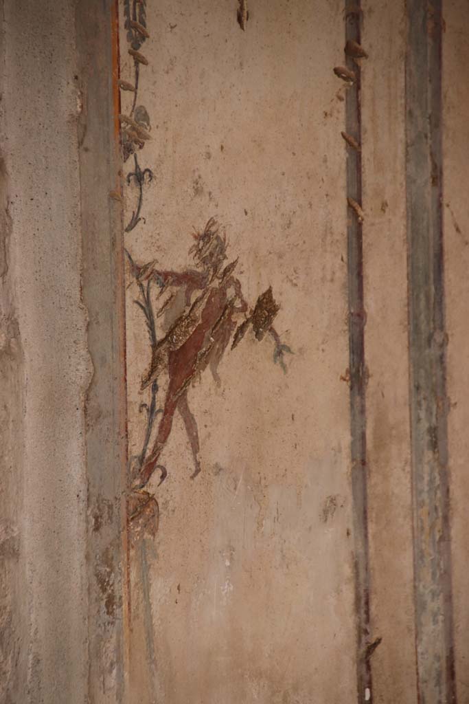 Stabiae, Villa Arianna, October 2020. 
Room 12, detail of figure from east wall at north end. Photo courtesy of Klaus Heese.