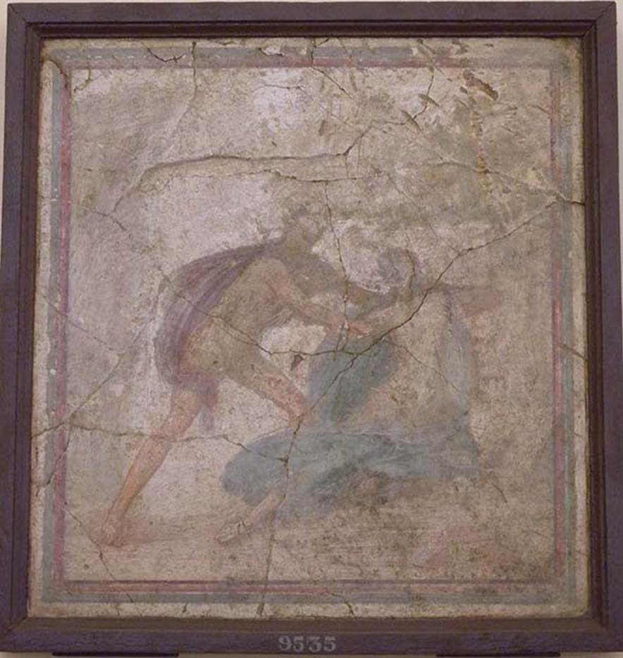 Stabiae, Villa Arianna, found 10th May 1760. Room 12, painting of Apollo and Daphne.
Now in Naples Archaeological Museum. Inventory number 9535.
See Sampaolo V. and Bragantini I., Eds, 2009. La Pittura Pompeiana. Electa: Verona, p. 472.
See Pagano, M. and Prisciandaro, R., 2006. Studio sulle provenienze degli oggetti rinvenuti negli scavi borbonici del regno di Napoli.  Naples: Nicola Longobardi, p. 246..