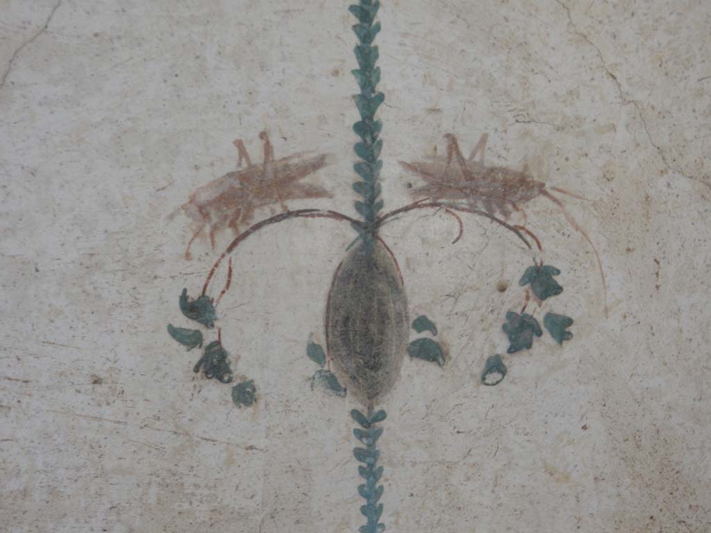 Stabiae, Villa Arianna, June 2019. Room 12, detail from east wall in south east corner.
Photo courtesy of Buzz Ferebee.