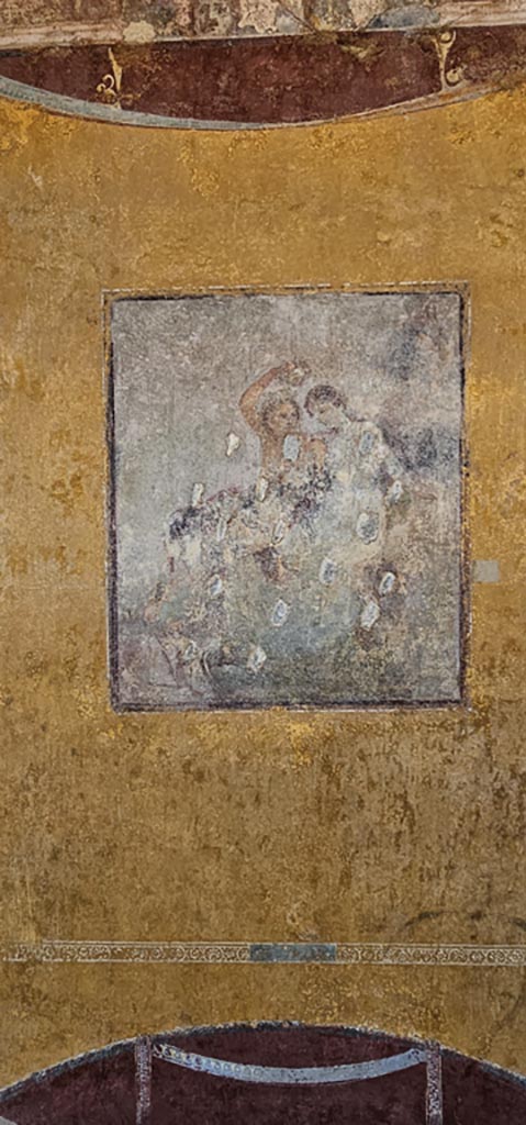 Stabiae, Villa Arianna, December 2023.
Room 7, central wall painting from south wall. Photo courtesy of Miriam Colomer.