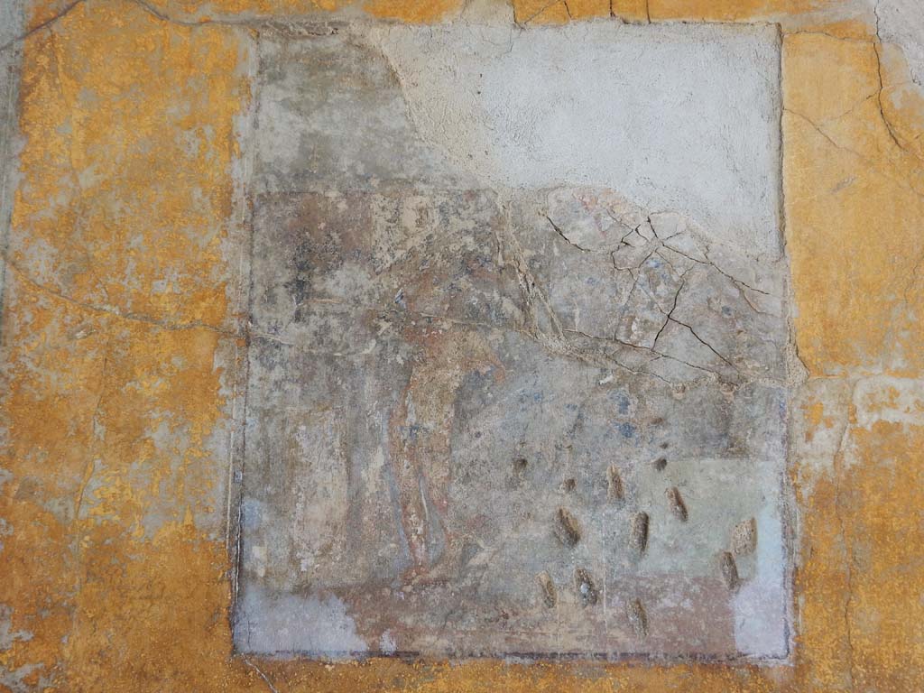 Stabiae, Villa Arianna, June 2019. Room 7, central wall painting from north end of west wall. 
Photo courtesy of Buzz Ferebee.