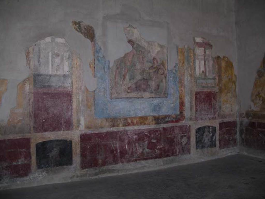 Villa Arianna, April 2005. Room 3, the grand triclinium, with painted decoration in IV Style. Photo courtesy of Michael Binns.