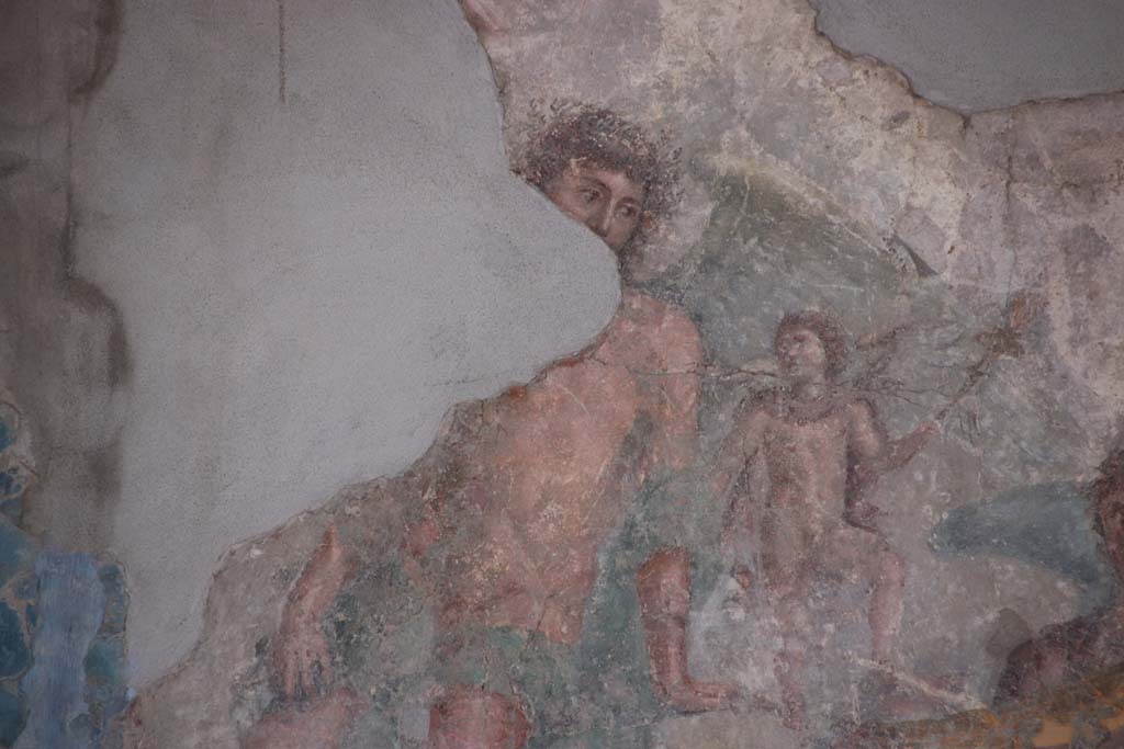 Stabiae, Villa Arianna, September 2021. 
Room 3, detail of painting of Dionysus, in centre of south wall. Photo courtesy of Klaus Heese.