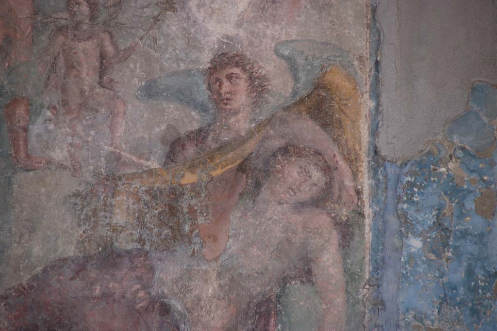 Stabiae, Villa Arianna, September 2021. 
Room 3, detail from painting showing Ariadne sleeping, from south wall. Photo courtesy of Klaus Heese.
