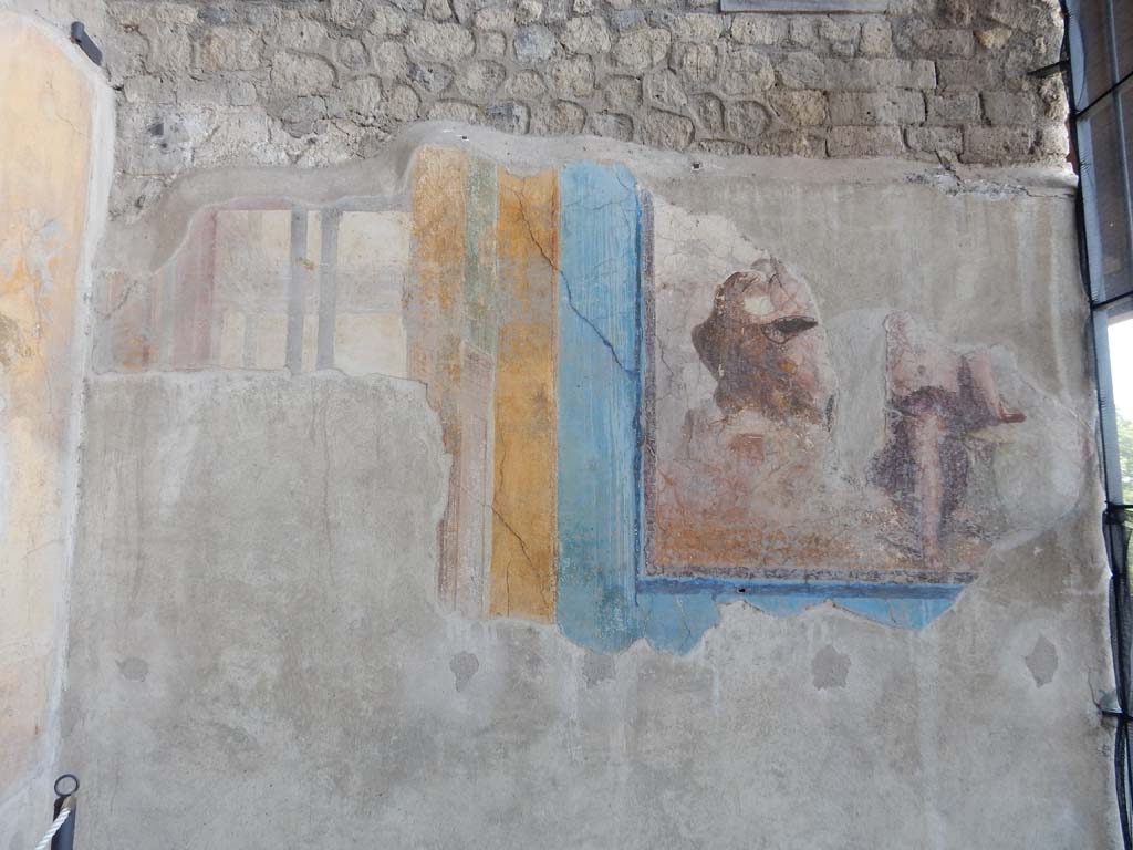 Stabiae, Villa Arianna, June 2019. Room 3, west wall, painting of Zeus in the guise of an eagle abducting Ganymede. 
Photo courtesy of Buzz Ferebee.