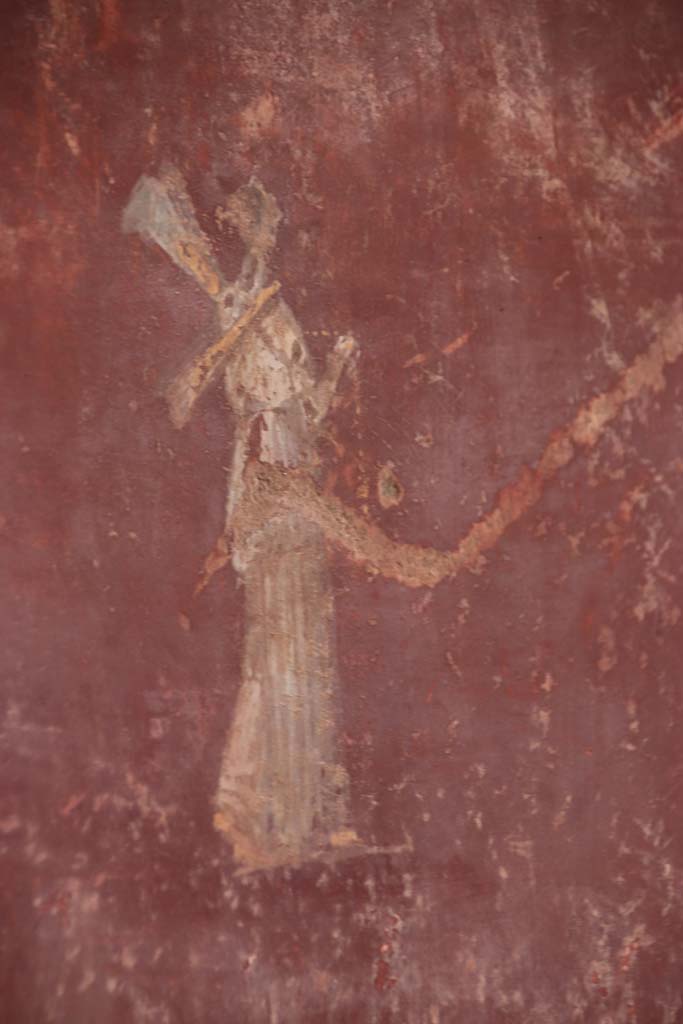 Stabiae, Villa Arianna, October 2020. 
W.28, detail of painted figure from centre of panel on west wall. Photo courtesy of Klaus Heese.