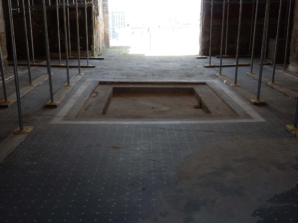 Stabiae, Villa Arianna, June 2019. Room 24, looking north across impluvium in atrium towards room 18, the tablinum.
Photo courtesy of Buzz Ferebee.