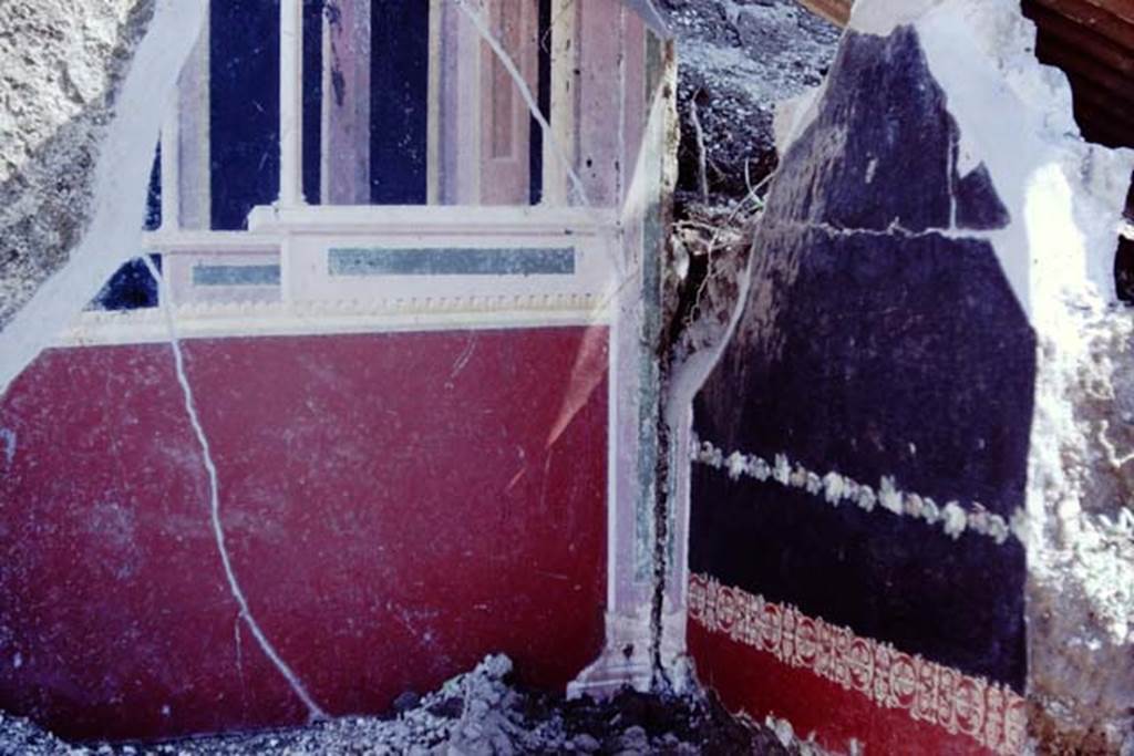 Stabiae, Villa Arianna, 1968. Room 24, painted wall in south-west corner of atrium. Photo by Stanley A. Jashemski
Source: The Wilhelmina and Stanley A. Jashemski archive in the University of Maryland Library, Special Collections (See collection page) and made available under the Creative Commons Attribution-Non Commercial License v.4. See Licence and use details. Jmis0098