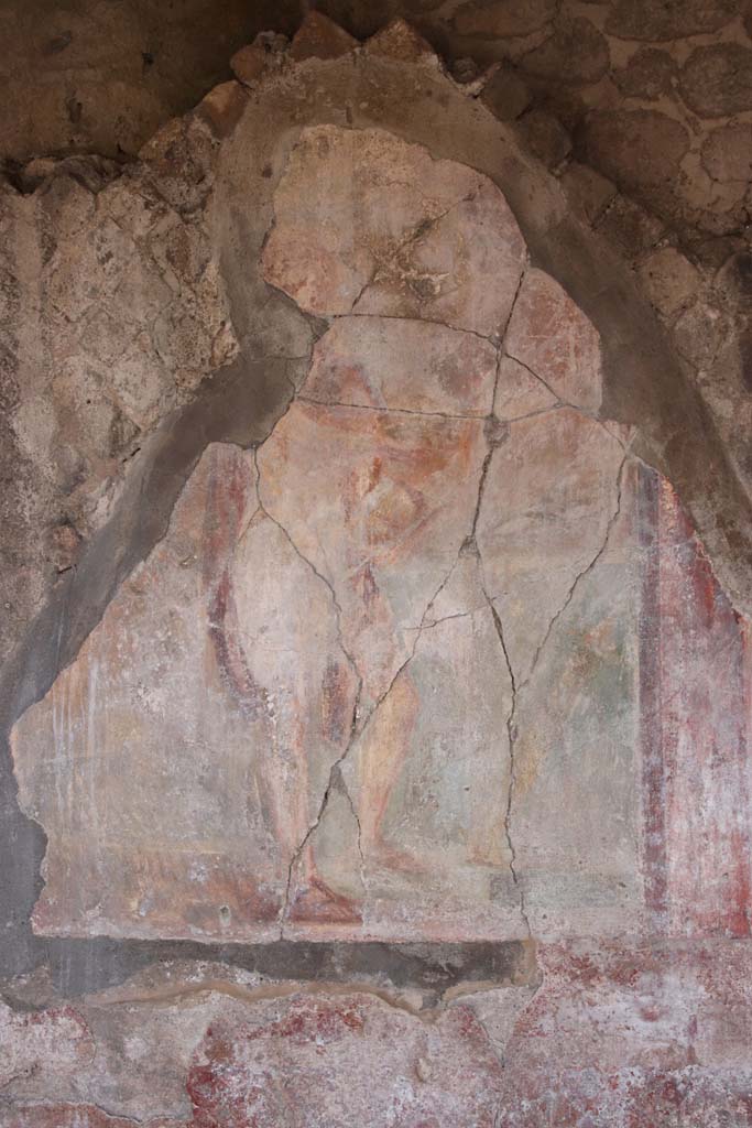 Stabiae, Villa Arianna, September 2021.  
Room 17, detail of central wall painting on south wall. Photo courtesy of Klaus Heese.