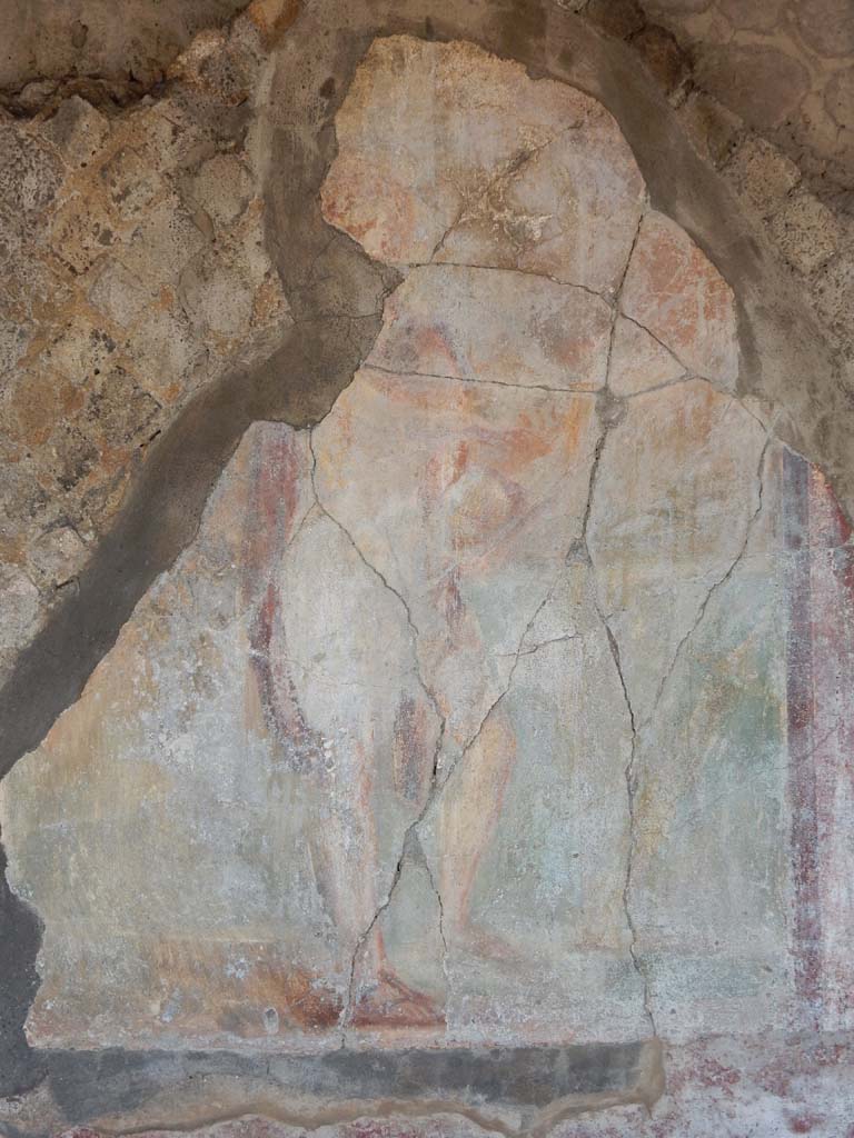 Stabiae, Villa Arianna, June 2019. Room 17, detail of central wall painting on south wall. 
Photo courtesy of Buzz Ferebee.