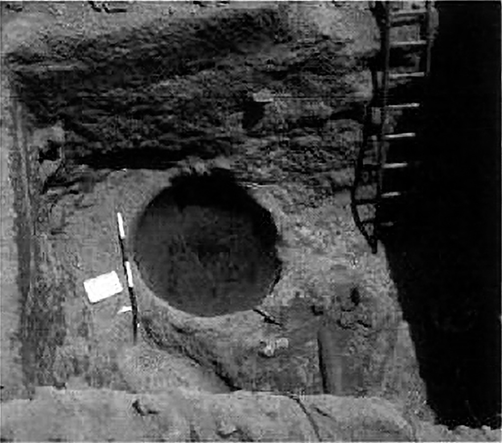 Boscoreale. Villa in the locality of Cangiani, wine cellar with dolium. 
Boscoreale. Villa in località Cangiani, cella vinaria con dolium.
See Stefani, G. 2000. La Villa in località Cangiani in Casali di ieri Casali di oggi: Architetture rurali e tecniche agricole nel territorio di Pompei e Stabiae, Mostra 2000. p. 70, Fig. 37.