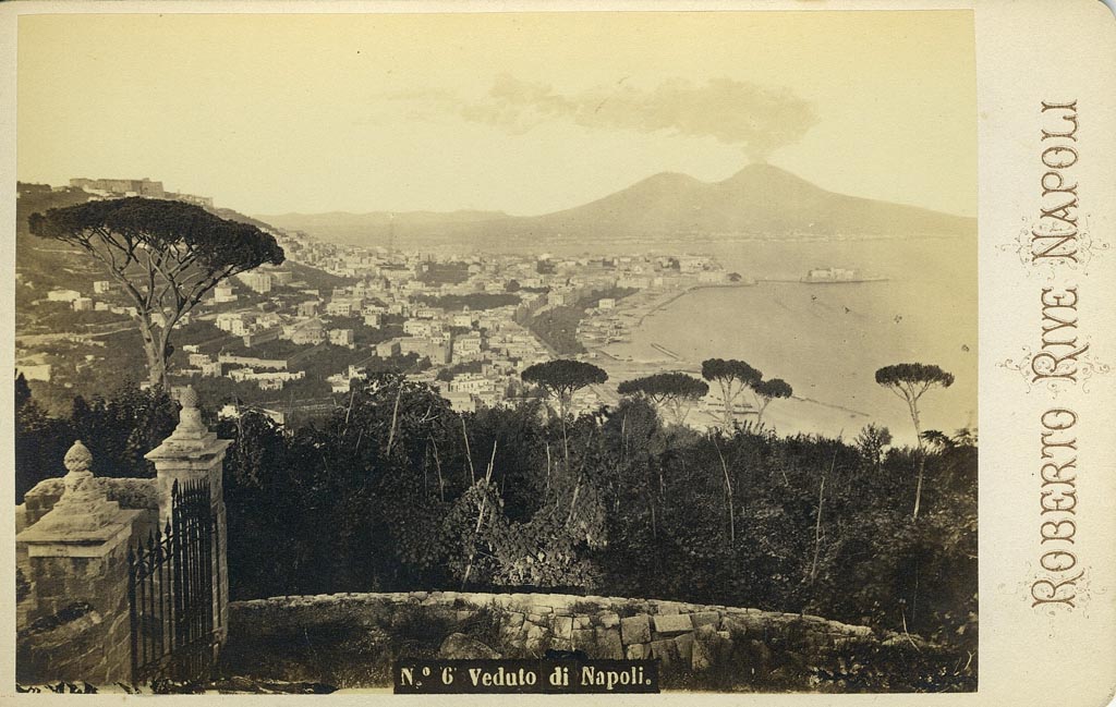 Bay of Naples and Vesuvius, one of the most famous and well-used photos of the area. 
Photo/postcard by Roberto Rive. Photo courtesy of Rick Bauer.