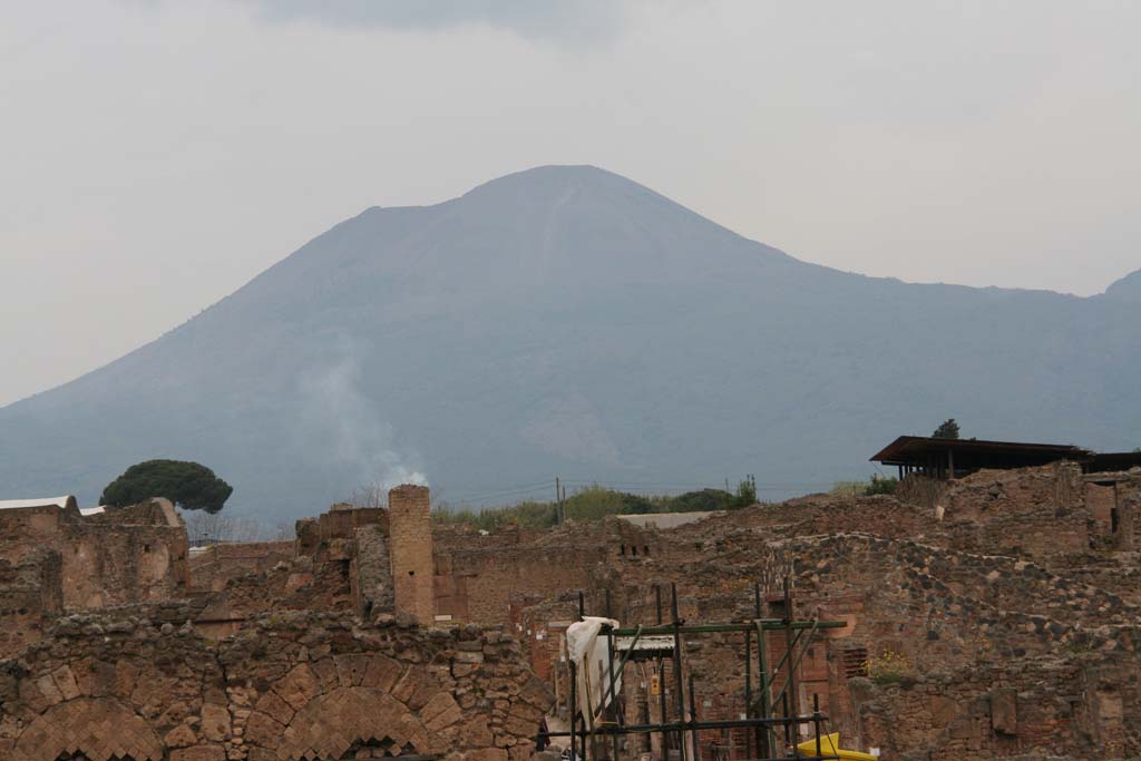Vesuvius, April 2010. Looking north from near VIII.7, the Theatres district. Via Stabiana, lower centre.
Photo courtesy of Klaus Heese.