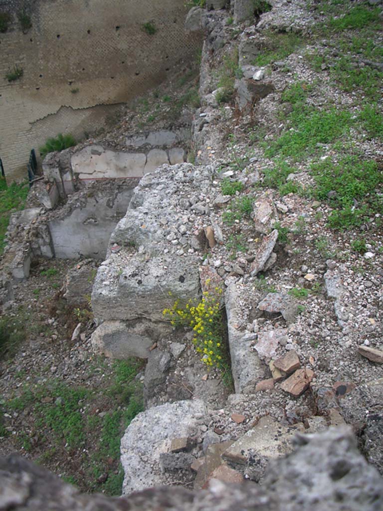 VIII.2.A Pompeii. May 2010. 
Looking west with detail of decorated wall in lower room. Photo courtesy of Ivo van der Graaff.