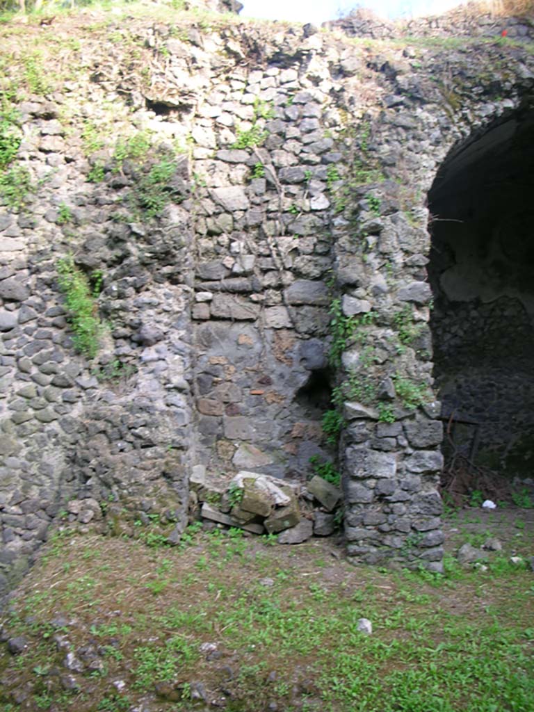 Tower XII, Pompeii. May 2010. 
Looking south towards wall on base of Tower on east side of vaulted room. Photo courtesy of Ivo van der Graaff.