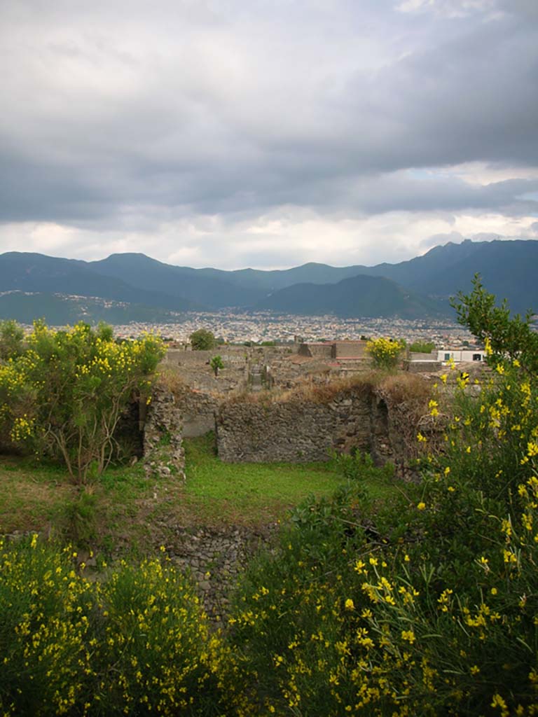 Tower XII, Pompeii. May 2010. 
Looking south towards Tower on top of city wall. Photo courtesy of Ivo van der Graaff.
