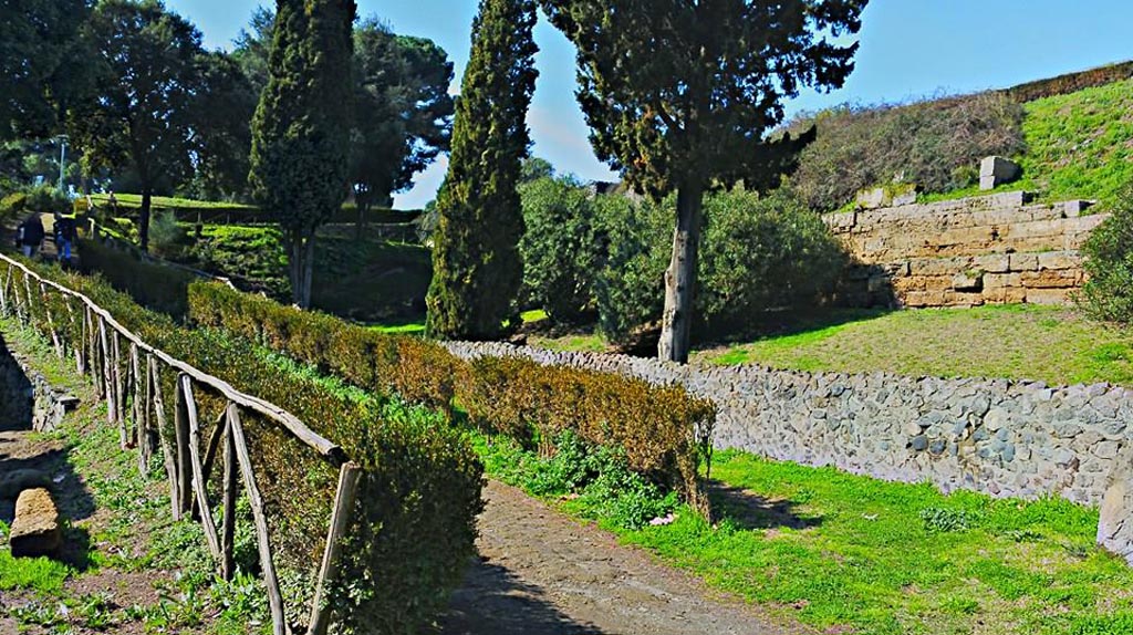 Walls on west side of Porta Nocera, Pompeii. 2015/2016. 
Looking north-east from Via delle Tombe. Photo courtesy of Giuseppe Ciaramella.