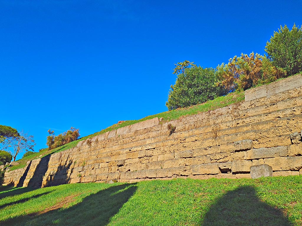 City Walls on south side, Pompeii. October 2024. 
City Walls on west side of Nocera Gate, looking west. Photo courtesy of Giuseppe Ciaramella.