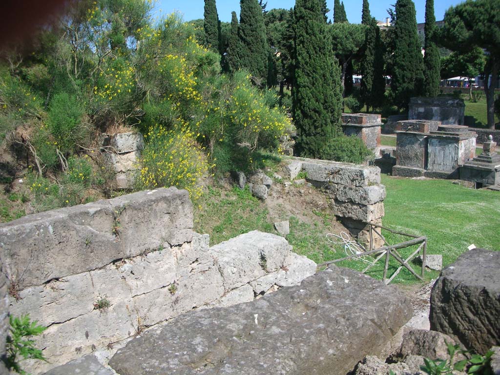 Porta Nocera, Pompeii. May 2010. 
Looking south-east towards east side of Gate, with City Walls, in centre. Photo courtesy of Ivo van der Graaff.