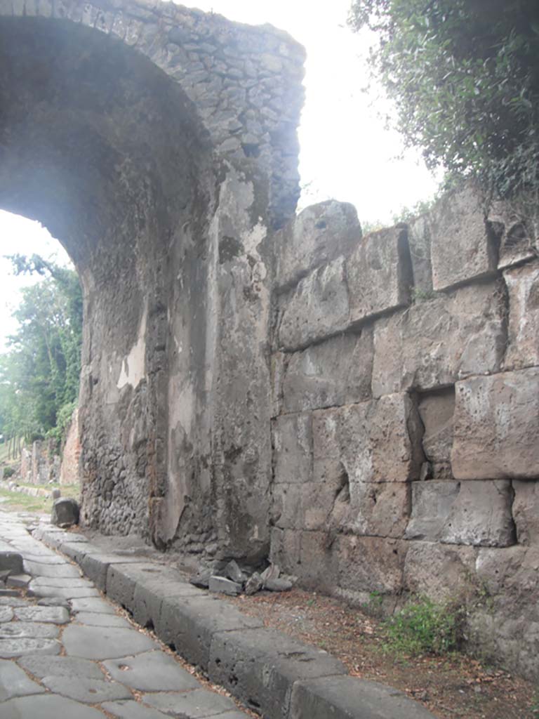 Nola Gate, Pompeii. May 2011. 
Looking west towards Gate on north side. Photo courtesy of Ivo van der Graaff.