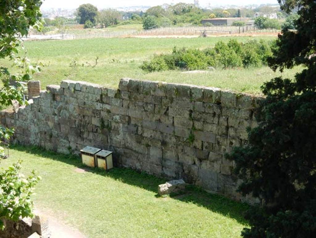 Pompeii city walls west of Vesuvian Gate. May 2015. Looking south-east. Photo courtesy of Buzz Ferebee.