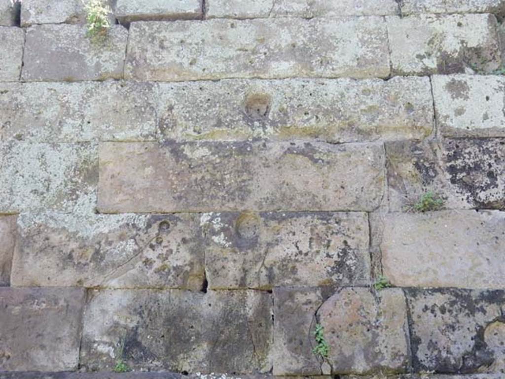 City Wall with indent made by war machines of Sulla, east of Tower X. May 2015. Photo courtesy of Buzz Ferebee.