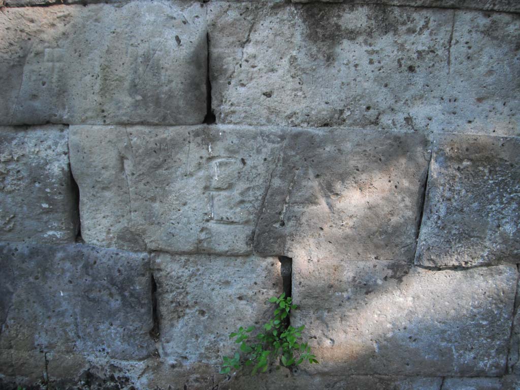 City Walls, Pompeii. June 2012. 
Wall blocks on north exterior wall on east side of Tower X. Photo courtesy of Ivo van der Graaff.