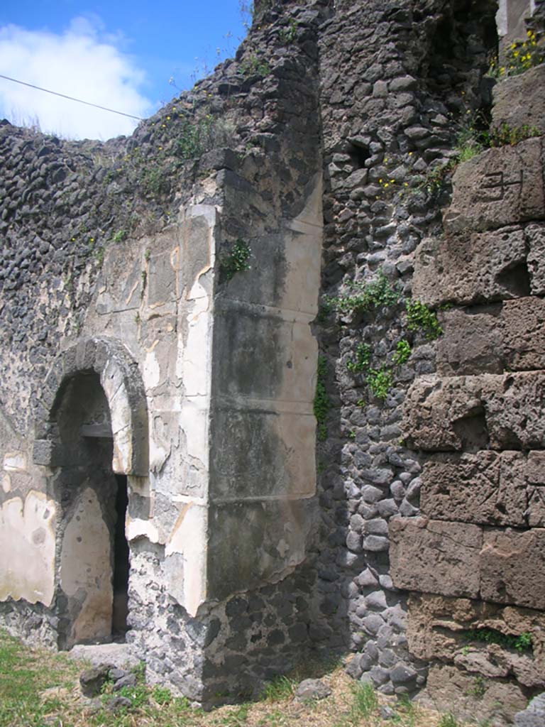 Tower X, Pompeii. May 2010. 
Looking west towards south side with doorway and abutting south City Wall, on right. Photo courtesy of Ivo van der Graaff.