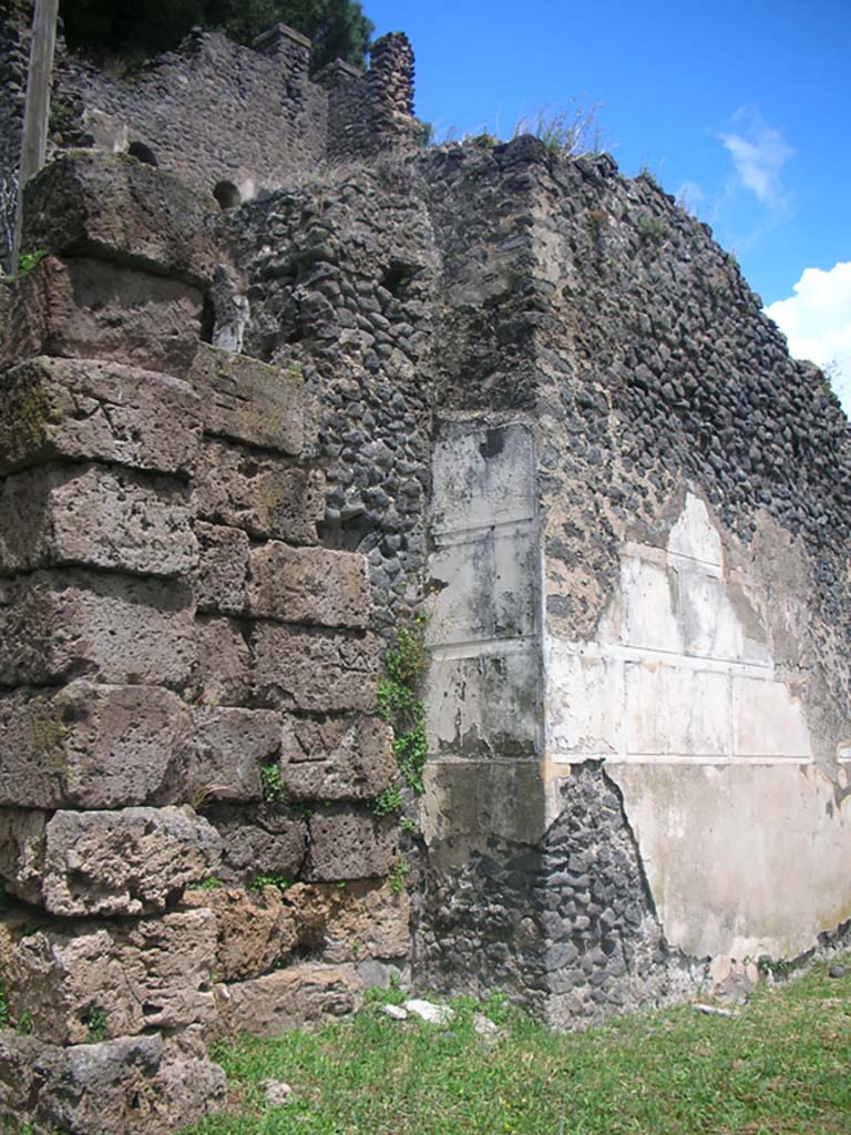 Tower X, Pompeii. May 2010. 
Looking east along City Wall, towards west side of Tower X. Photo courtesy of Ivo van der Graaff.