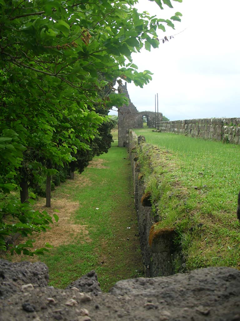 Tower X, Pompeii. May 2010. 
Looking east from Tower along north exterior wall towards Tower X. Photo courtesy of Ivo van der Graaff.